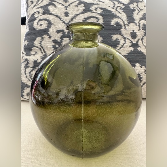 Mediterranean Style Spanish Handblown Green Recycled Glass Bottle